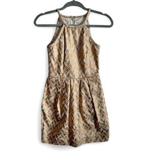 Rachel Roy Gold Foil Mini Halter Dress - Size XS